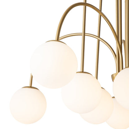 Ten-Globe Pendant Light with Frosted Glass Spheres & Curved Arms for Dining Rooms – Adjustable Height Fixture in Dual-Tone Metallic Finish,