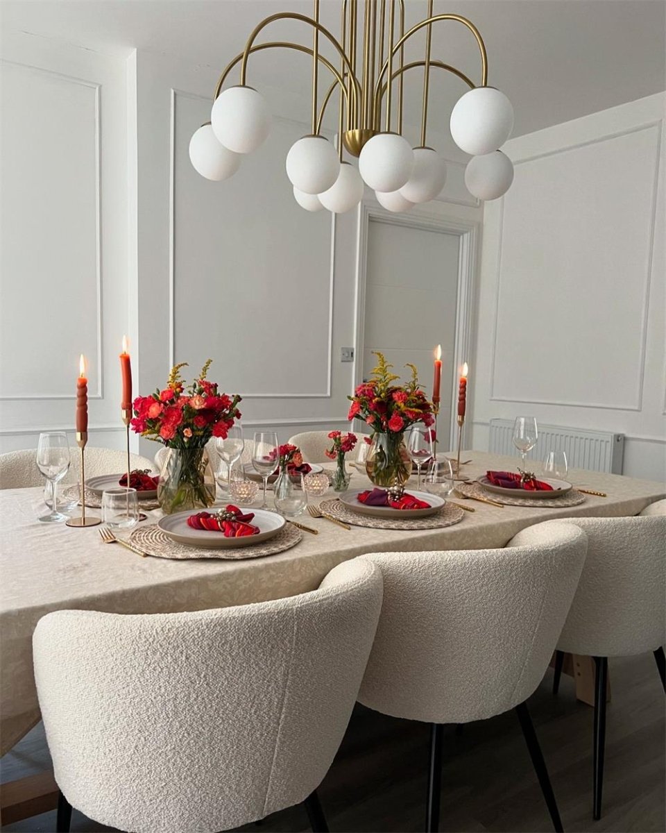 Ten-Globe Pendant Light with Frosted Glass Spheres & Curved Arms for Dining Rooms – Adjustable Height Fixture in Dual-Tone Metallic Finish,