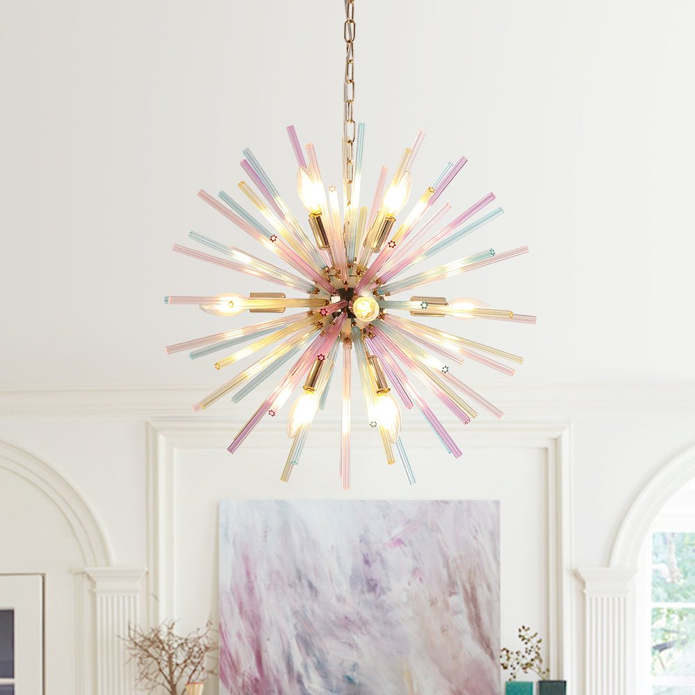 22-Inch Multi-Color Sputnik Ceiling Light with Adjustable 79-Inch Cord Dimmable Brass Fixture for Dining Room Living Room Entryway Modern St
