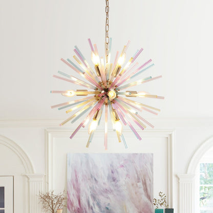 22-Inch Multi-Color Sputnik Ceiling Light with Adjustable 79-Inch Cord Dimmable Brass Fixture for Dining Room Living Room Entryway Modern St