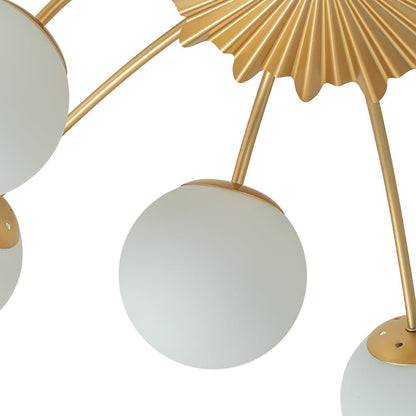 12-Light Semi-Flush Ceiling Fixture Brass Finish Opal Globe Shades 39-Inch Width Dimmable Chandelier for Dining Room Living Room Entryway Mo