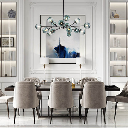 Dimmable Glass Globe Pendant Light 44 in Wide 15-Bulb Branch Fixture Black Gold Frame Azure Blue Orbs for Dining Room Great Room Kitchen Isl