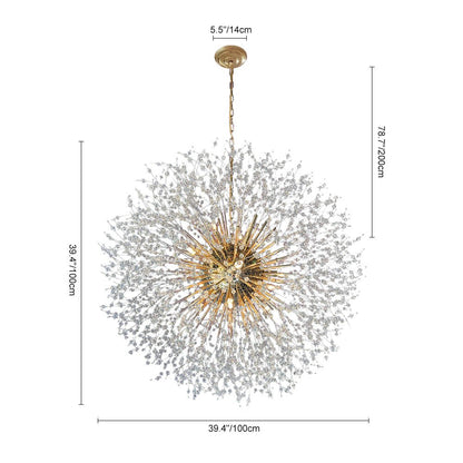 39-Inch Starburst Pendant Fixture 20-Light Acrylic Crystal Metal Frame Dining Room Entryway Brass Chrome Adjustable Chain Ceiling Light G9 L