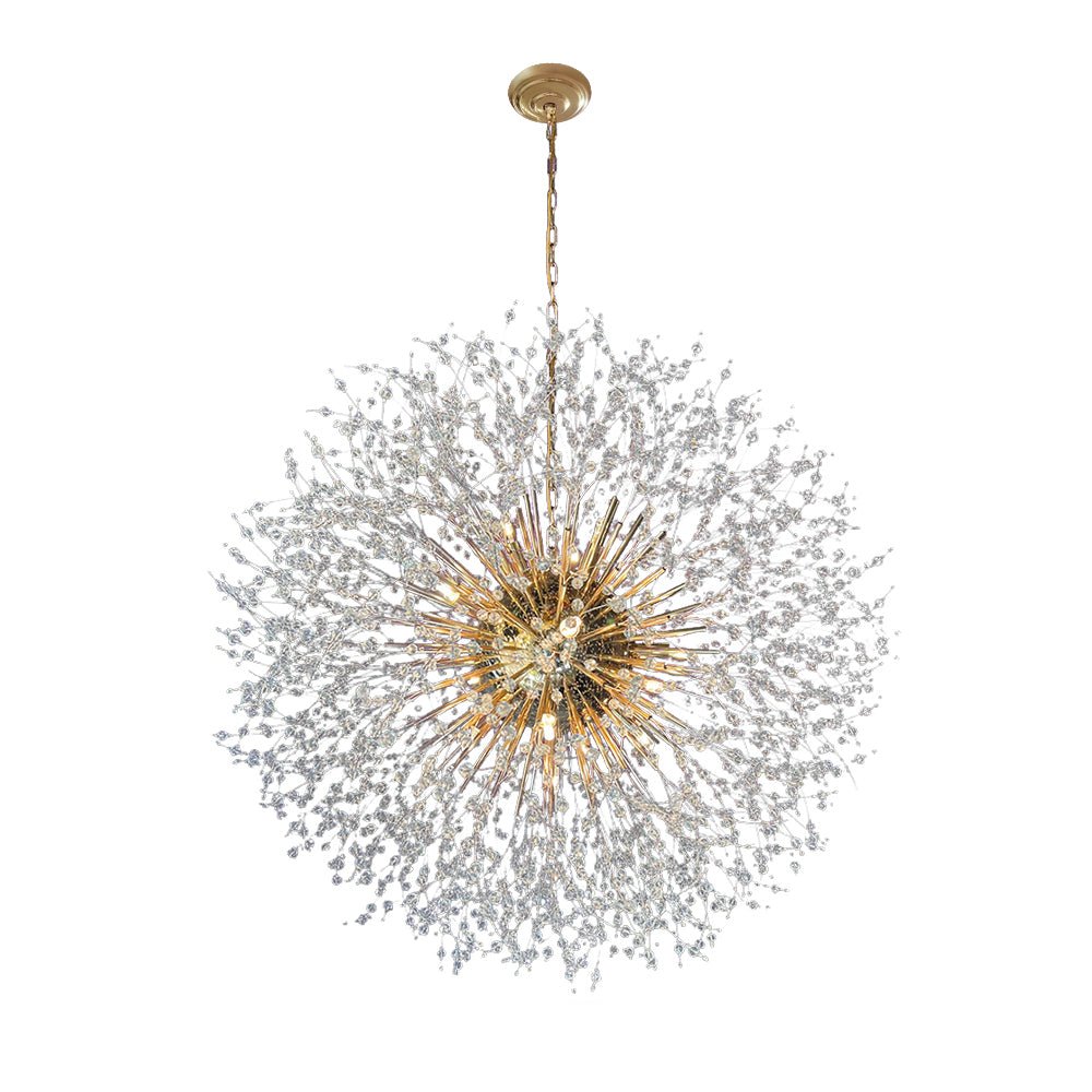 39-Inch Starburst Pendant Fixture 20-Light Acrylic Crystal Metal Frame Dining Room Entryway Brass Chrome Adjustable Chain Ceiling Light G9 L