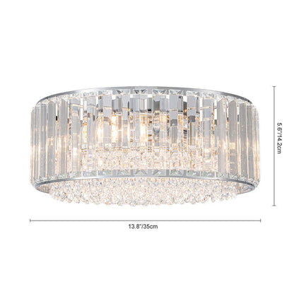 Flush Mount Light Fixture Crystal Accents 3-Bulb Dimmable 14 in Diameter Low Profile for Bedroom Hallway Entry Modern Overhead Lighting Meta