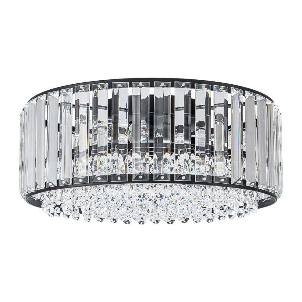 Flush Mount Light Fixture Crystal Accents 3-Bulb Dimmable 14 in Diameter Low Profile for Bedroom Hallway Entry Modern Overhead Lighting Meta