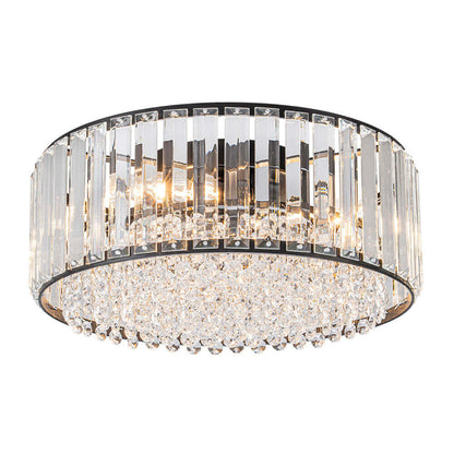 Flush Mount Light Fixture Crystal Accents 3-Bulb Dimmable 14 in Diameter Low Profile for Bedroom Hallway Entry Modern Overhead Lighting Meta