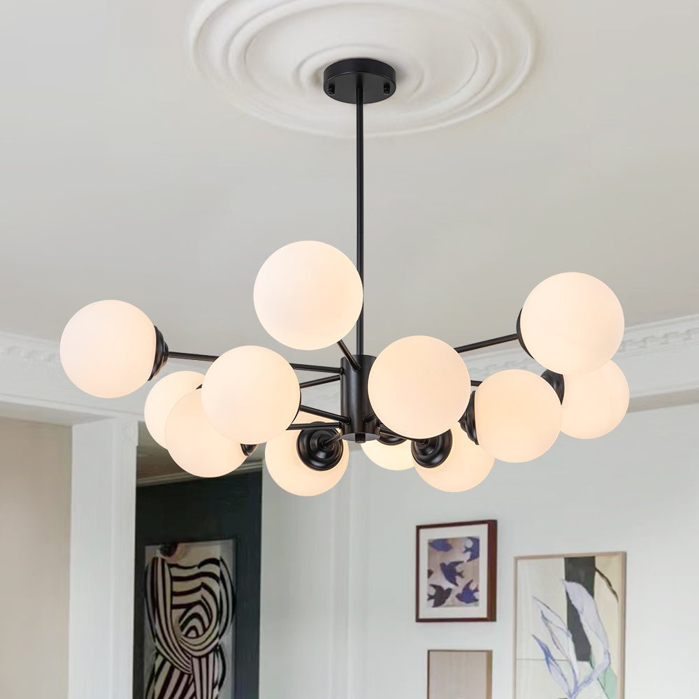 Multi-Globe Pendant Light with Adjustable Height 35 in Wide Opal Glass Ceiling Fixture for Dining Room Kitchen Island Living Room Dimmable H