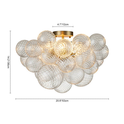Three-Globe Semi-Flush Mount Light Fixture 21 in Textured Glass Spheres for Bathroom Bedroom Living Room Ambient Overhead Lighting E14 Socke