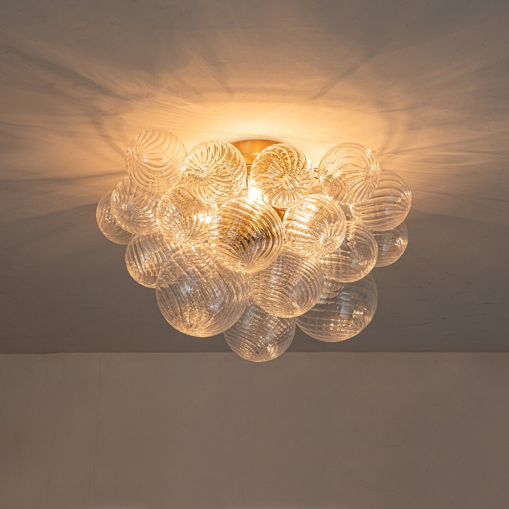 Three-Globe Semi-Flush Mount Light Fixture 21 in Textured Glass Spheres for Bathroom Bedroom Living Room Ambient Overhead Lighting E14 Socke