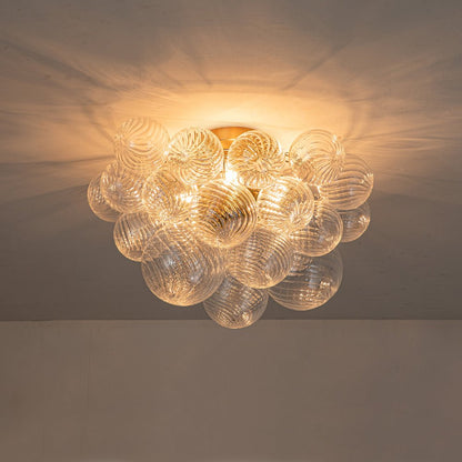 Three-Globe Semi-Flush Mount Light Fixture 21 in Textured Glass Spheres for Bathroom Bedroom Living Room Ambient Overhead Lighting E14 Socke