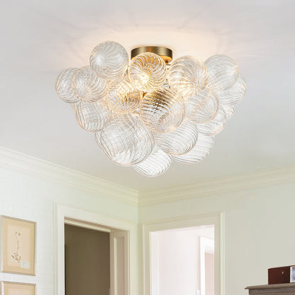 Three-Globe Semi-Flush Mount Light Fixture 21 in Textured Glass Spheres for Bathroom Bedroom Living Room Ambient Overhead Lighting E14 Socke