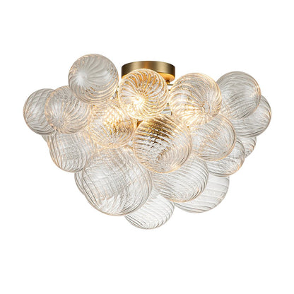 Three-Globe Semi-Flush Mount Light Fixture 21 in Textured Glass Spheres for Bathroom Bedroom Living Room Ambient Overhead Lighting E14 Socke