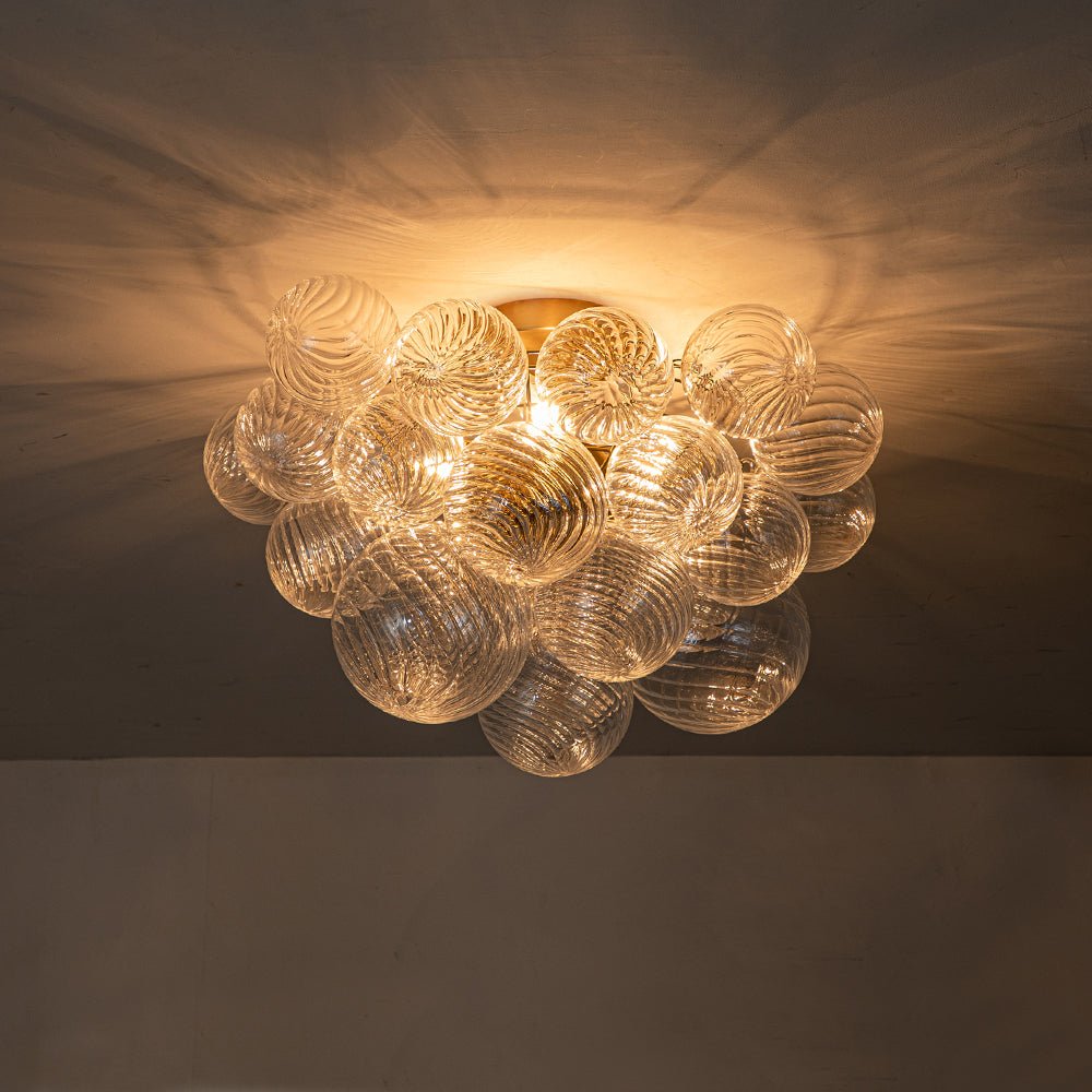 Three-Globe Semi-Flush Mount Light Fixture 21 in Textured Glass Spheres for Bathroom Bedroom Living Room Ambient Overhead Lighting E14 Socke