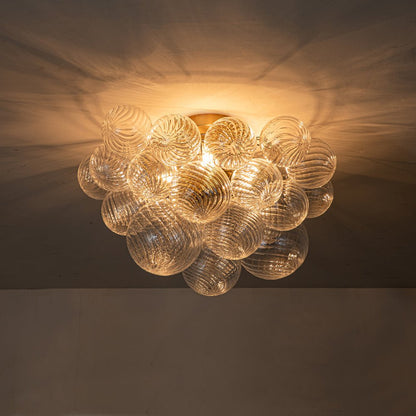 Three-Globe Semi-Flush Mount Light Fixture 21 in Textured Glass Spheres for Bathroom Bedroom Living Room Ambient Overhead Lighting E14 Socke
