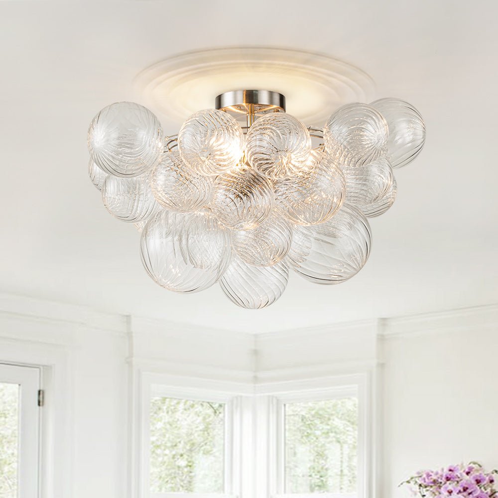 Three-Globe Semi-Flush Mount Light Fixture 21 in Textured Glass Spheres for Bathroom Bedroom Living Room Ambient Overhead Lighting E14 Socke