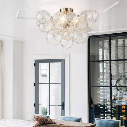 Three-Globe Semi-Flush Mount Light Fixture 21 in Textured Glass Spheres for Bathroom Bedroom Living Room Ambient Overhead Lighting E14 Socke