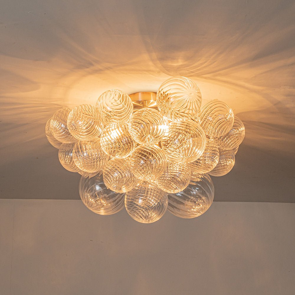 Three-Globe Semi-Flush Mount Light Fixture 21 in Textured Glass Spheres for Bathroom Bedroom Living Room Ambient Overhead Lighting E14 Socke