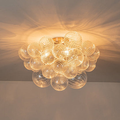 Three-Globe Semi-Flush Mount Light Fixture 21 in Textured Glass Spheres for Bathroom Bedroom Living Room Ambient Overhead Lighting E14 Socke
