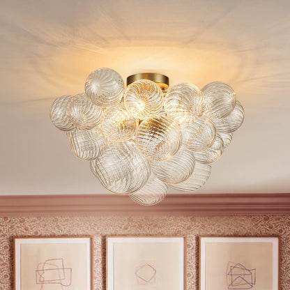 Three-Globe Semi-Flush Mount Light Fixture 21 in Textured Glass Spheres for Bathroom Bedroom Living Room Ambient Overhead Lighting E14 Socke