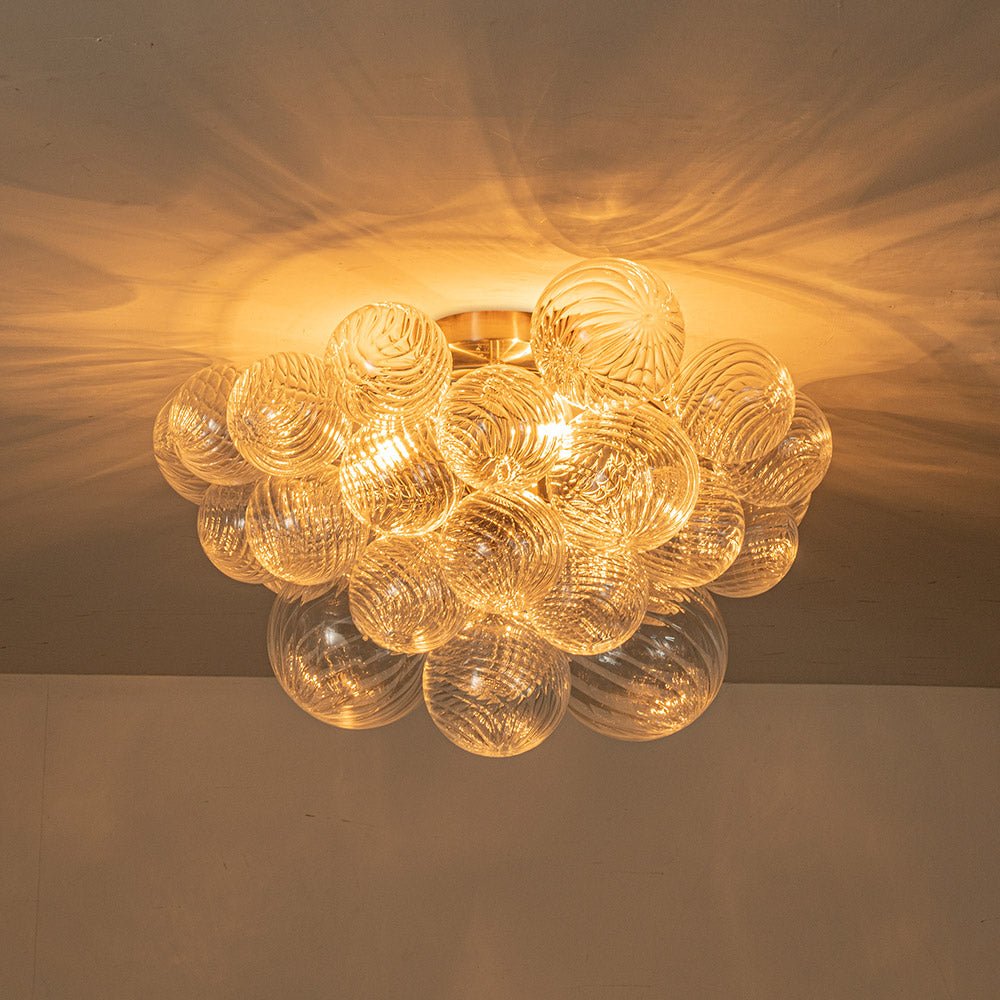 Three-Globe Semi-Flush Mount Light Fixture 21 in Textured Glass Spheres for Bathroom Bedroom Living Room Ambient Overhead Lighting E14 Socke