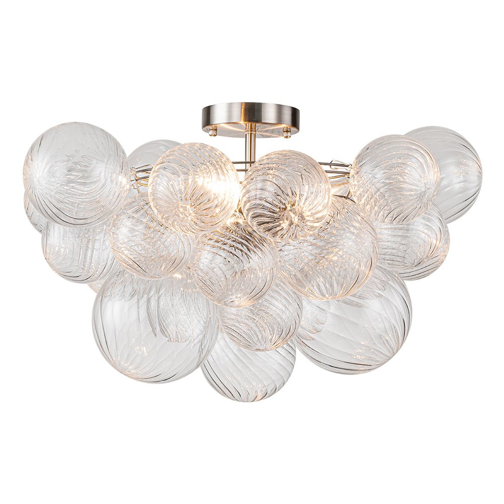Three-Globe Semi-Flush Mount Light Fixture 21 in Textured Glass Spheres for Bathroom Bedroom Living Room Ambient Overhead Lighting E14 Socke