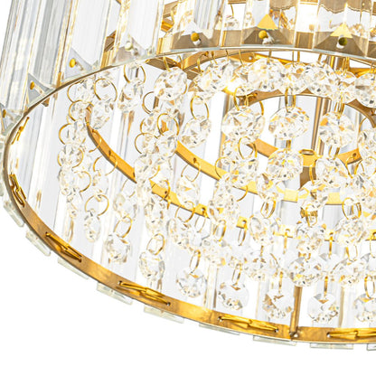 Flush Mount Crystal Fixture with Brass Tone – Dimmable Overhead Light for Entryways, Compact Rooms & Hallways – 10.6 in × 8.3 in Drum Design