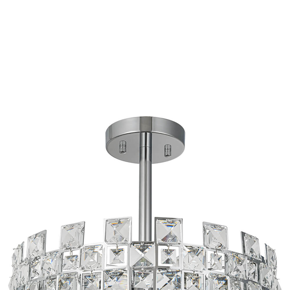 Semi-Flush Crystal Drum Light 15 Inch Dimmable Chrome Brass Metal Glass for Bedroom Living Room Dining Room Hallway Entry Foyer Modern Glam