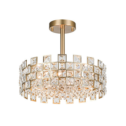 Semi-Flush Crystal Drum Light 15 Inch Dimmable Chrome Brass Metal Glass for Bedroom Living Room Dining Room Hallway Entry Foyer Modern Glam