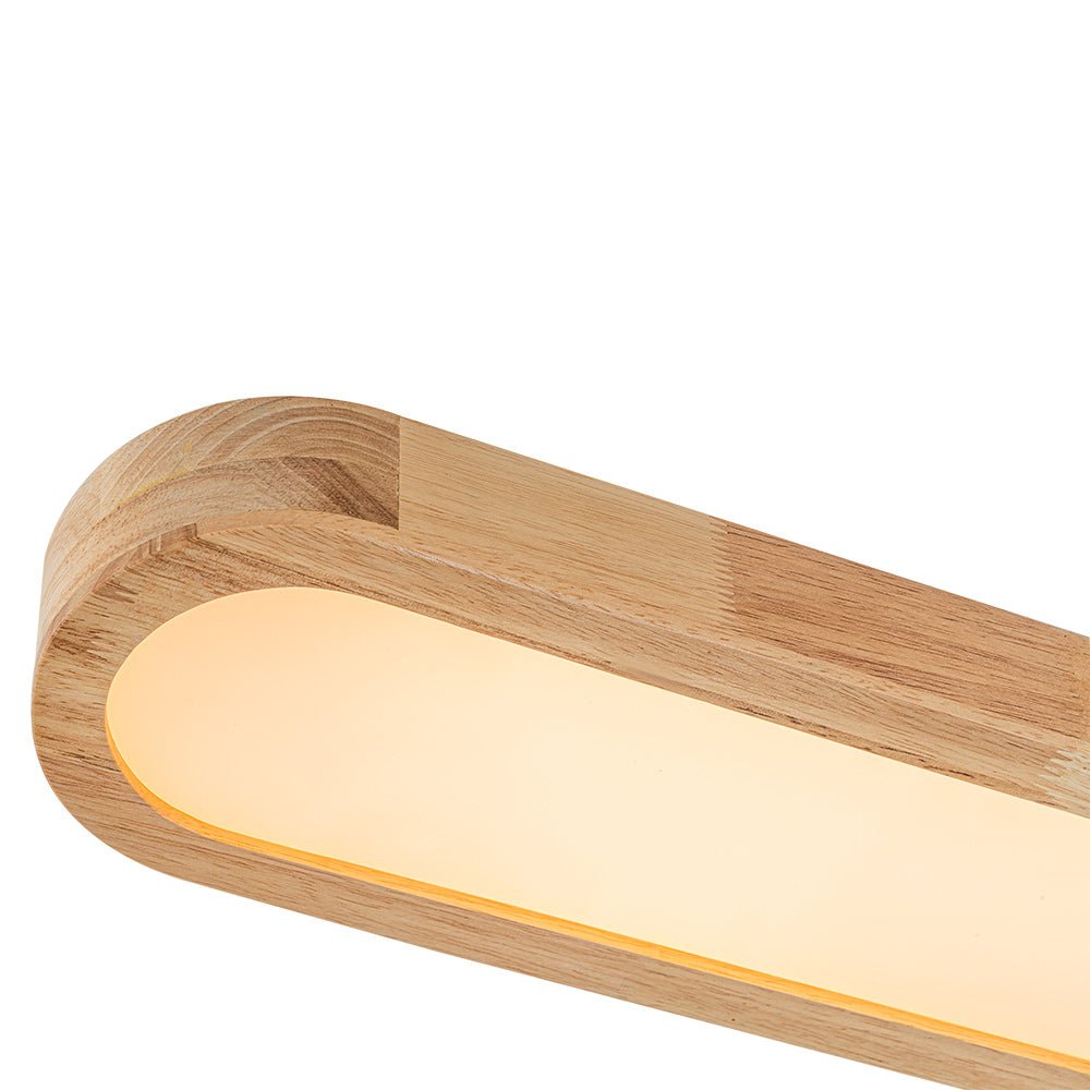 Oval LED Flush Mount Ceiling Light with Wood-Look Frame 37 in Dimmable Kitchen & Living Room Remote Fixture