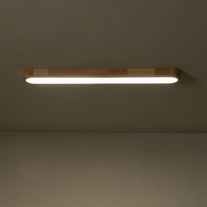Oval LED Flush Mount Ceiling Light with Wood-Look Frame 37 in Dimmable Kitchen & Living Room Remote Fixture
