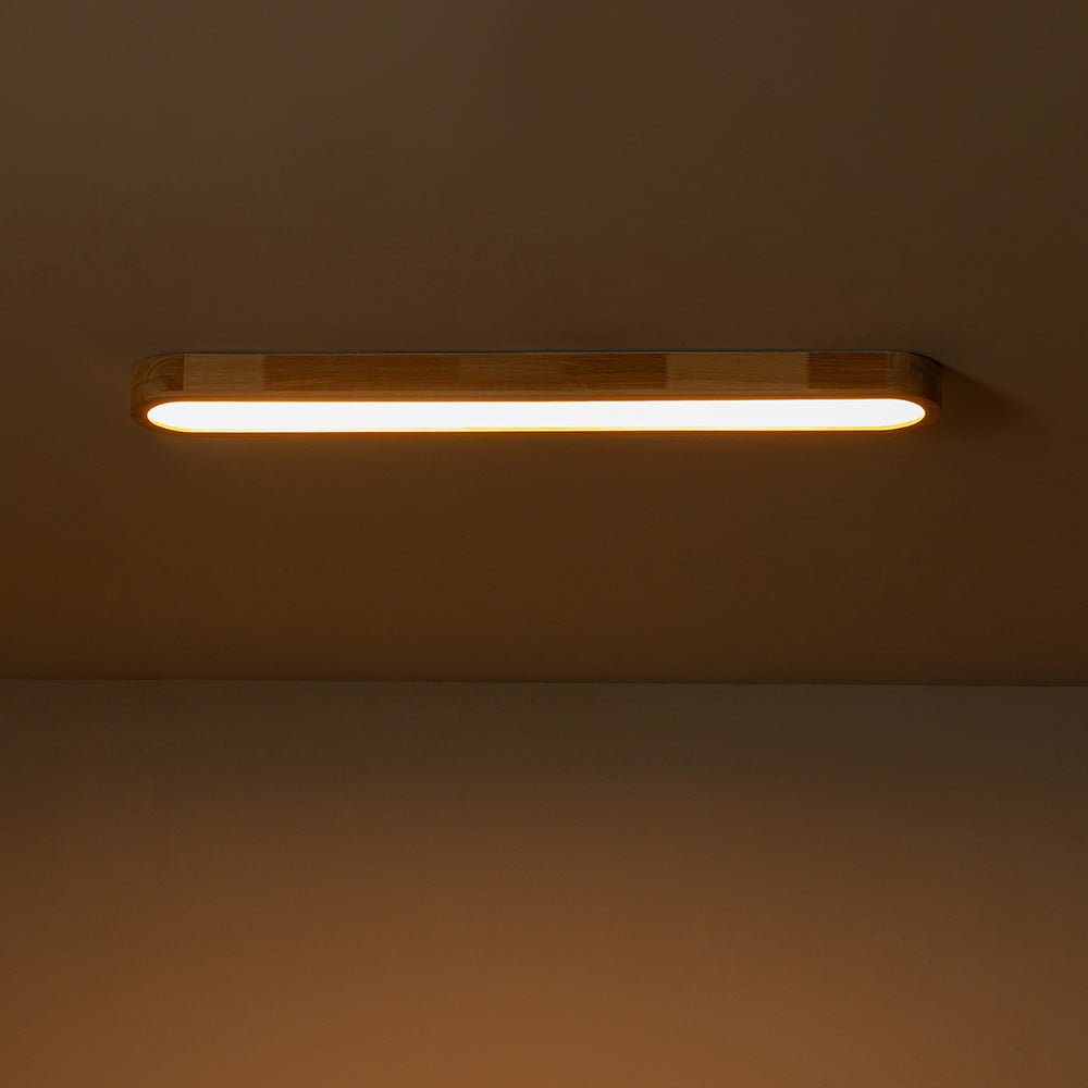 Oval LED Flush Mount Ceiling Light with Wood-Look Frame 37 in Dimmable Kitchen & Living Room Remote Fixture