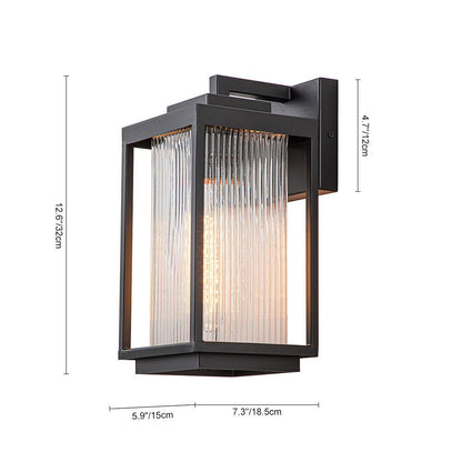 Outdoor Sconce Fixture 13 in Height Black Finish Entry Lighting E27 Socket Weather-Rated Ribbed Glass Panels for Porch Exterior Home Garage