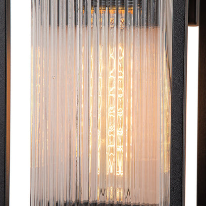 Outdoor Sconce Fixture 13 in Height Black Finish Entry Lighting E27 Socket Weather-Rated Ribbed Glass Panels for Porch Exterior Home Garage