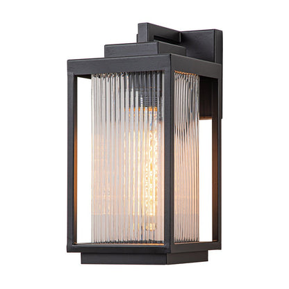 Outdoor Sconce Fixture 13 in Height Black Finish Entry Lighting E27 Socket Weather-Rated Ribbed Glass Panels for Porch Exterior Home Garage