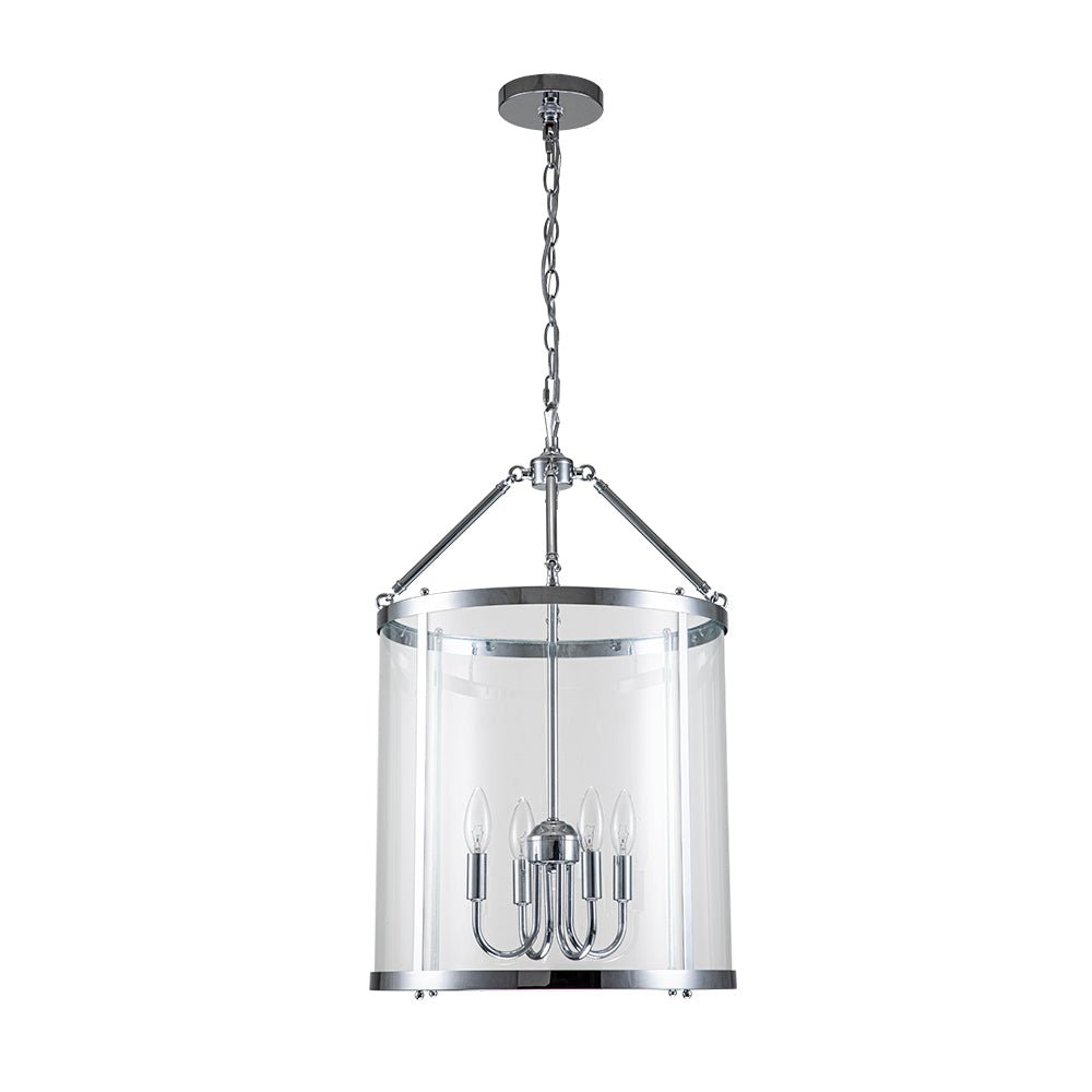Glass Lantern Pendant Light 18-Inch Cylinder 4-Bulb Fixture Adjustable Chain Dining Table Kitchen Island Foyer Hanging Lamp E14 Socket Dimma