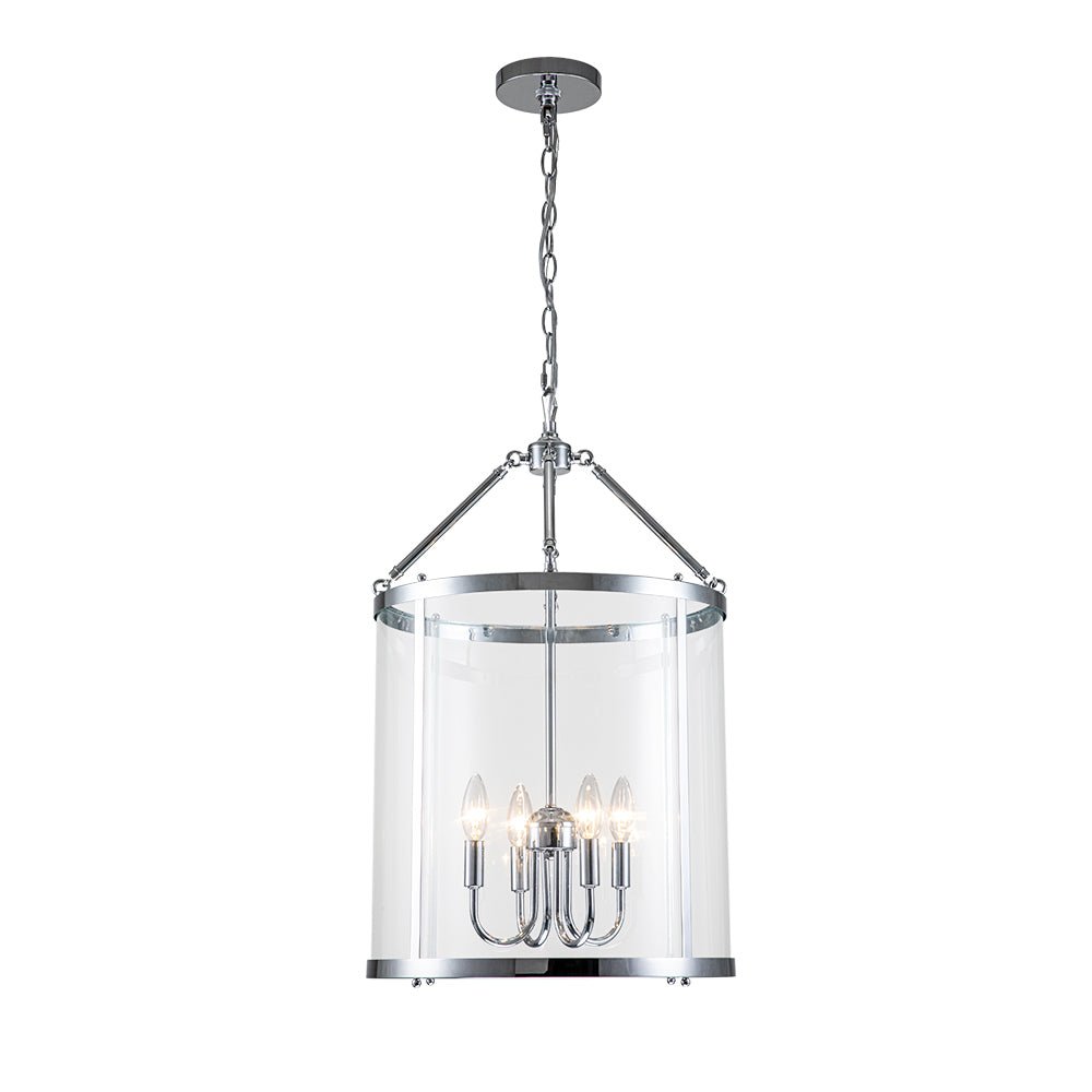Glass Lantern Pendant Light 18-Inch Cylinder 4-Bulb Fixture Adjustable Chain Dining Table Kitchen Island Foyer Hanging Lamp E14 Socket Dimma