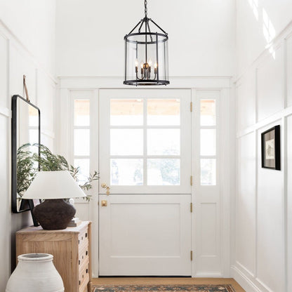 Glass Lantern Pendant Light 18-Inch Cylinder 4-Bulb Fixture Adjustable Chain Dining Table Kitchen Island Foyer Hanging Lamp E14 Socket Dimma