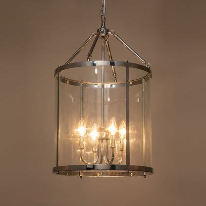 Glass Lantern Pendant Light 18-Inch Cylinder 4-Bulb Fixture Adjustable Chain Dining Table Kitchen Island Foyer Hanging Lamp E14 Socket Dimma