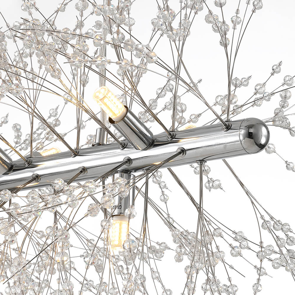 Linear Crystal Chandelier 36-Inch 12-Light Gold Chrome Finish for Dining Room Kitchen Island Contemporary Ceiling Fixture Modern Adjustable