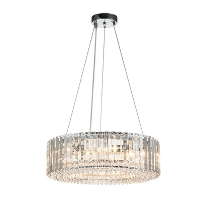 Round Chrome Fixture with Faceted Accents 20-Inch 6-Socket Adjustable Hanging Lamp for Foyer Dining Living Room Kitchen