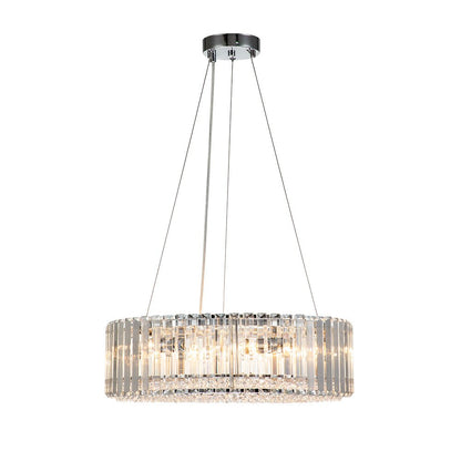 Round Chrome Fixture with Faceted Accents 20-Inch 6-Socket Adjustable Hanging Lamp for Foyer Dining Living Room Kitchen