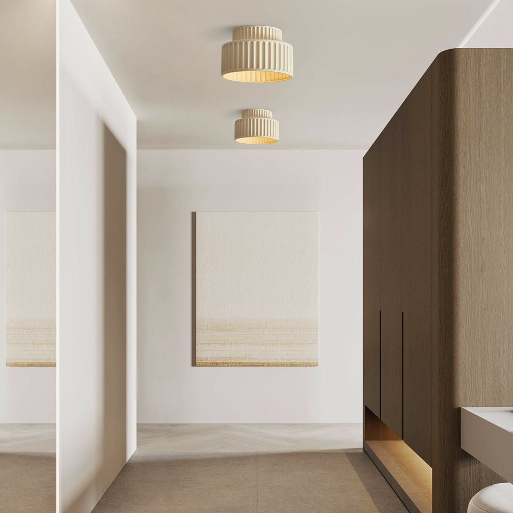 Lámpara de techo de resina de montaje empotrado, casquillo E27, pantalla texturizada, color blanco, para cocina, dormitorio, pasillo, perfil bajo, diseño escandinavo minimalista moderno