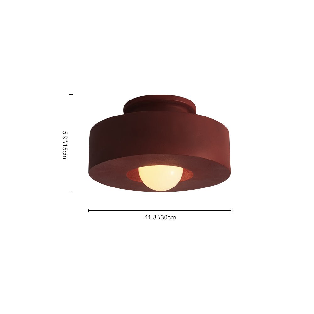 Flush Mount Drum Fixture 12-Inch Resin Shade Adjustable Brightness for Bedroom Den Hallway Low Profile 6-Inch Height Minimalist Japanese Sty
