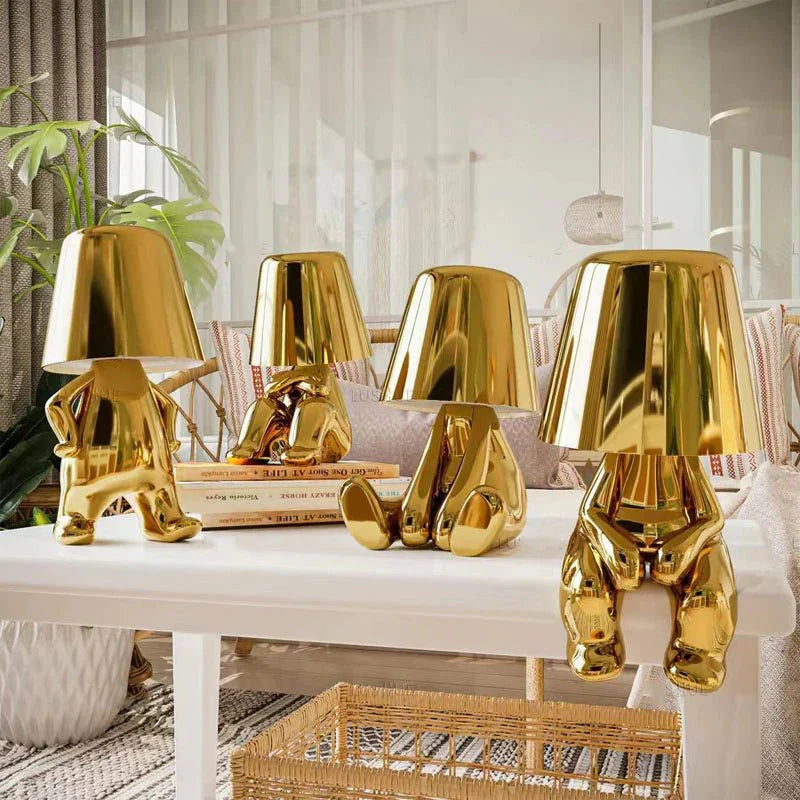 Sculptural Figure Desk Lamp USB Rechargeable LED Touch Control Gold Iron Adjustable for Office Study Reading Bedroom Nightstand Table Home D