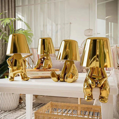Sculptural Figure Desk Lamp USB Rechargeable LED Touch Control Gold Iron Adjustable for Office Study Reading Bedroom Nightstand Table Home D