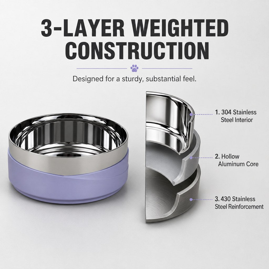 Ortekor Weighted Non-Slip Stainless Steel Dog & Cat Bowl for Tile & Hardwood Floors - Helps Reduce Sliding & Mealtime Mess