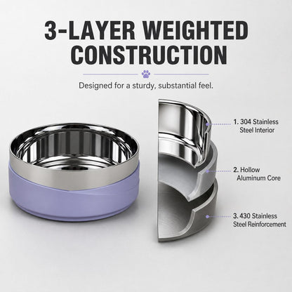 Ortekor Weighted Non-Slip Stainless Steel Dog & Cat Bowl for Tile & Hardwood Floors - Helps Reduce Sliding & Mealtime Mess