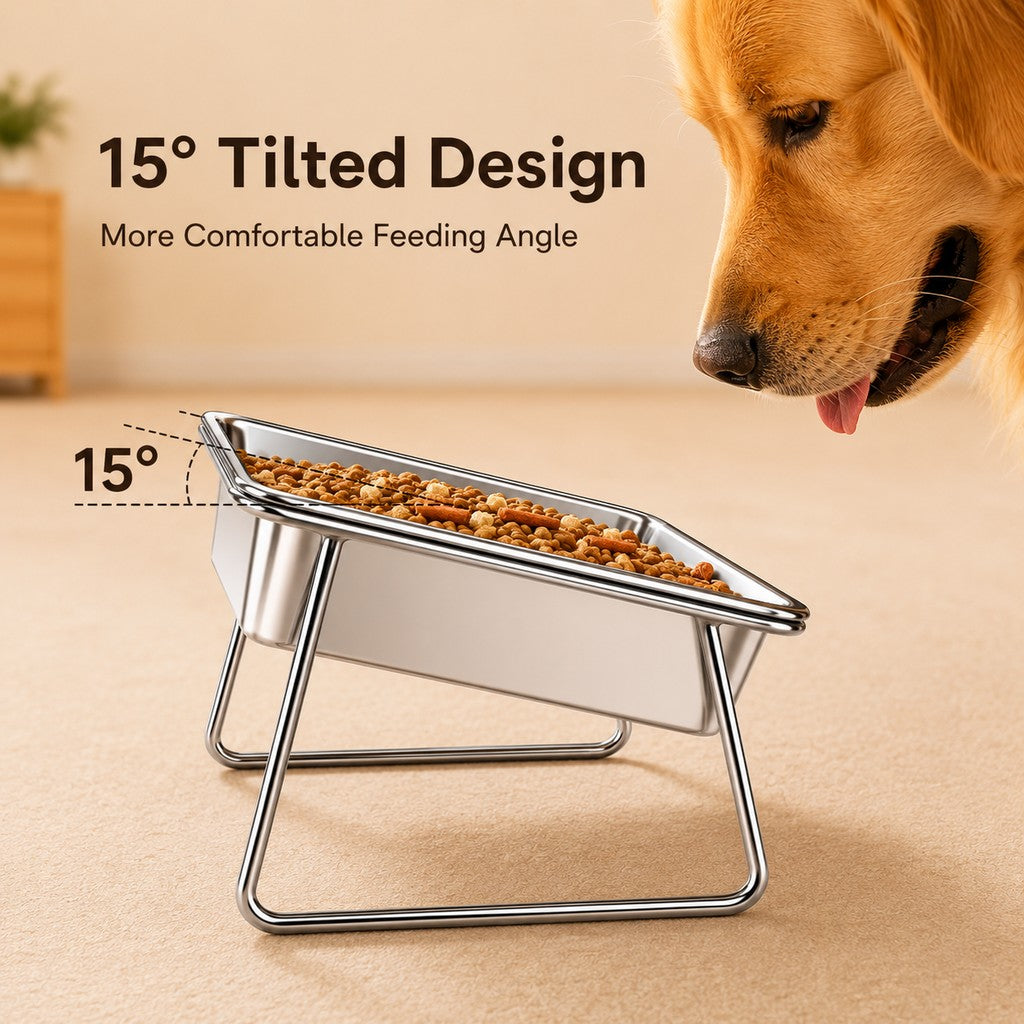 Ortekor Elevated 304 Stainless Steel Pet Bowl with Stand for Cats & Dogs - Anti-Tip Raised Feeder for Cleaner Meals