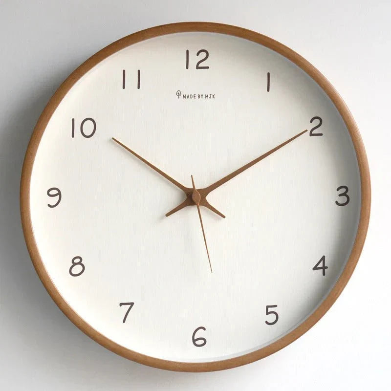 Natural Wood Round Analog Wall Clock – Silent Sweep Movement – Modern Minimalist Timepiece for Living Room, Bedroom, Kitchen, Office – 10